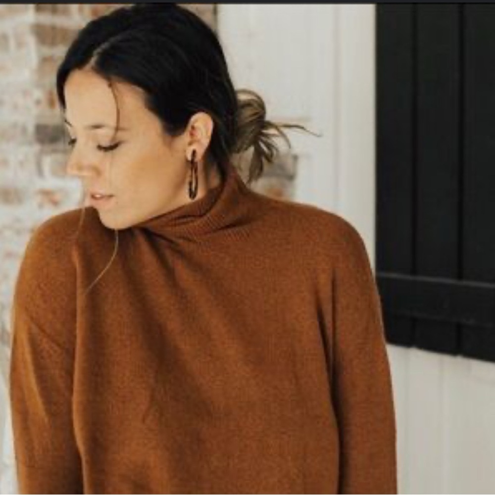 Carly Jean Women's Brown Turtleneck Sweater Medium Quiet Luxury